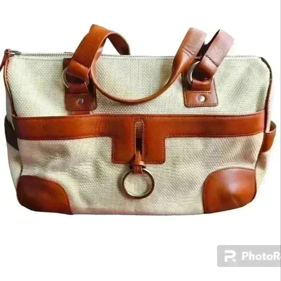 ANTONIO MELANI Handbags - Antonio Melani Leather Tan Canvas Shoulder Bag Purse